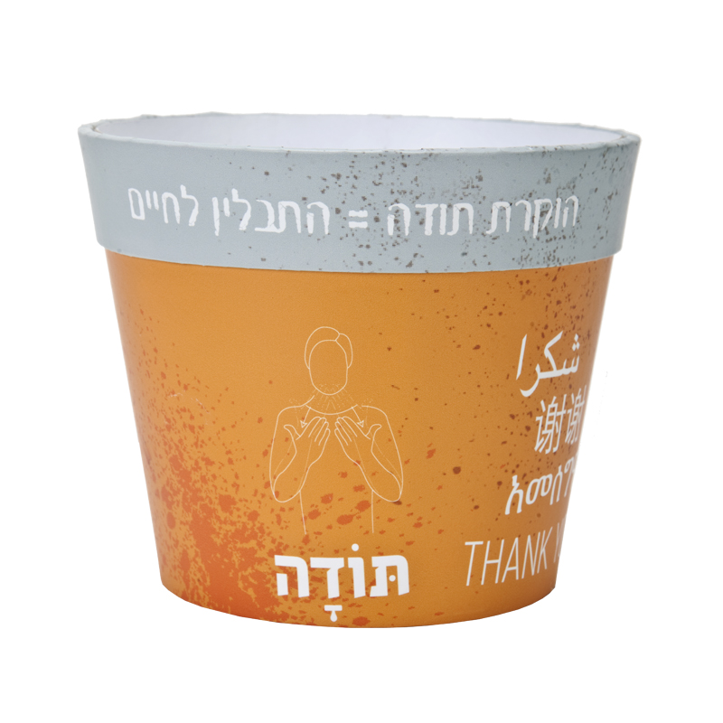 התמונה הראשית של בית עציץ - קטן - תודה תבלין לחיים - אפור כתום