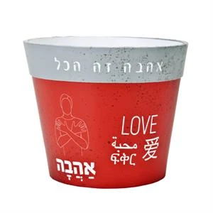 בית עציץ - קטן - אהבה זה הכל - אפור אדום
